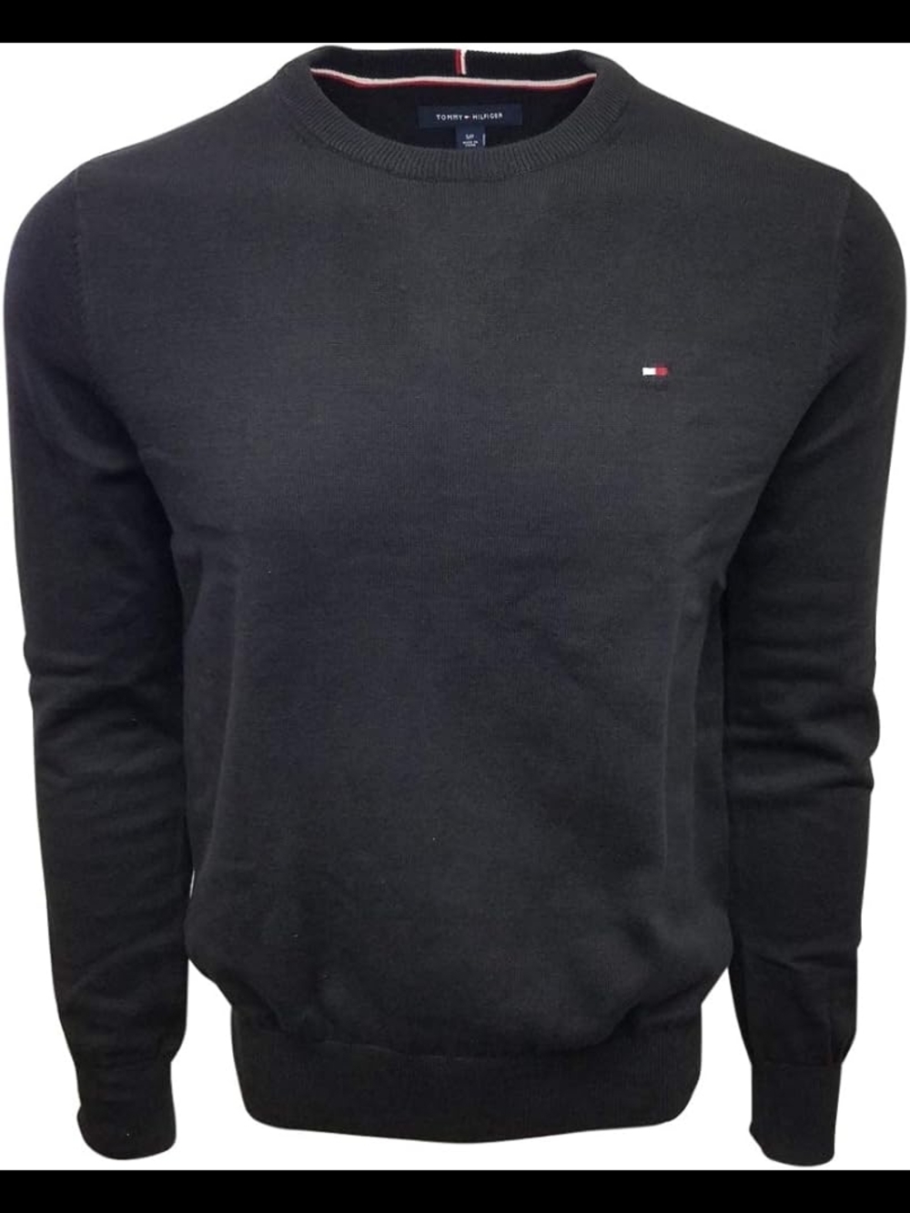 Tommy Hilfiger Men’s Black Crewneck Sweater with Signature Flag